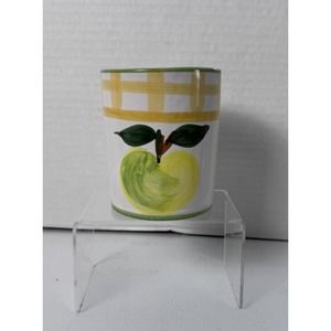 Vietri Solimene Coffee Cup Mug Hand Painted‎ Country Fair Apple Plaid EUC